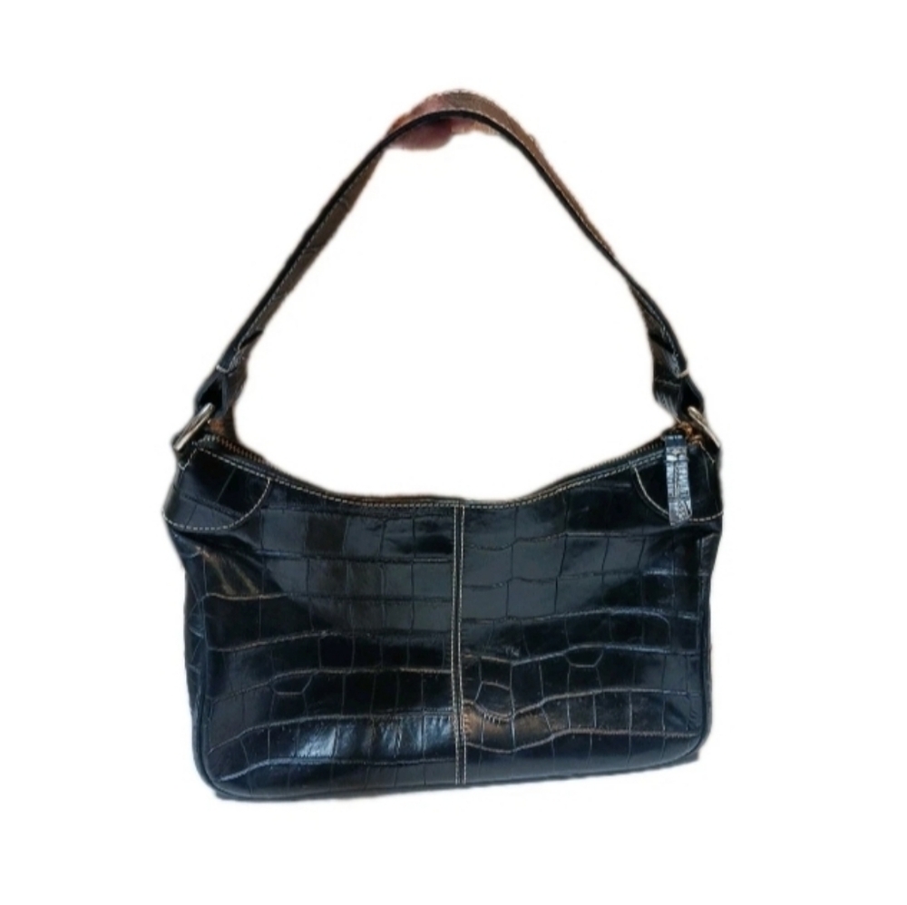 Dooney & Bourke Black Croc Embossed Leather Shoulder Bag Purse Vintage Y2K Style